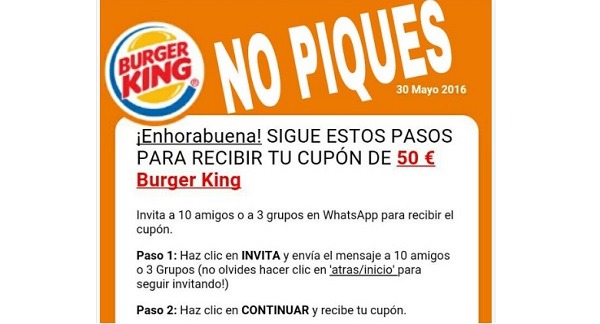Nueva estafa por WhatsApp que promete cupones del Burger King