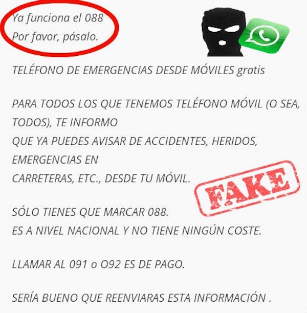 La Policí­a advierte de un timo en WhatsApp con el número 088