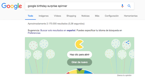 google birthday surprise spin