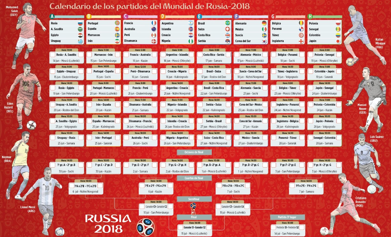 20 calendarios del Mundial de Fútbol 2018 para descargar e