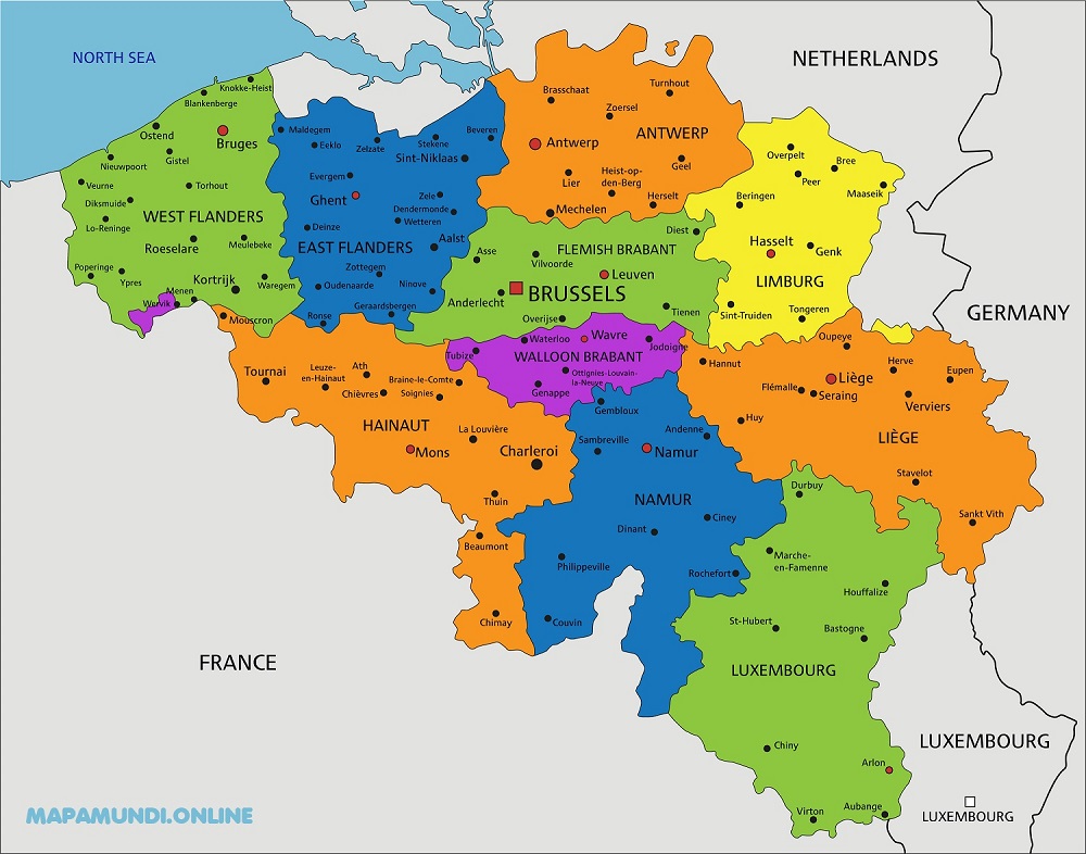 mapa politico de belgica