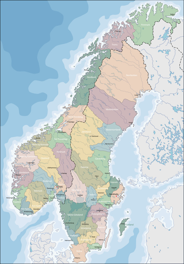 mapa de suecia y noruega