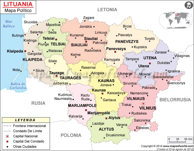 mapa politico de lituania