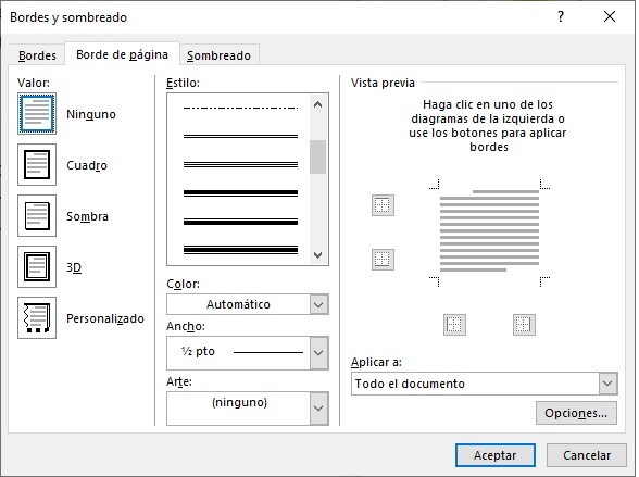 Usa los bordes de página incluidos con Word 2