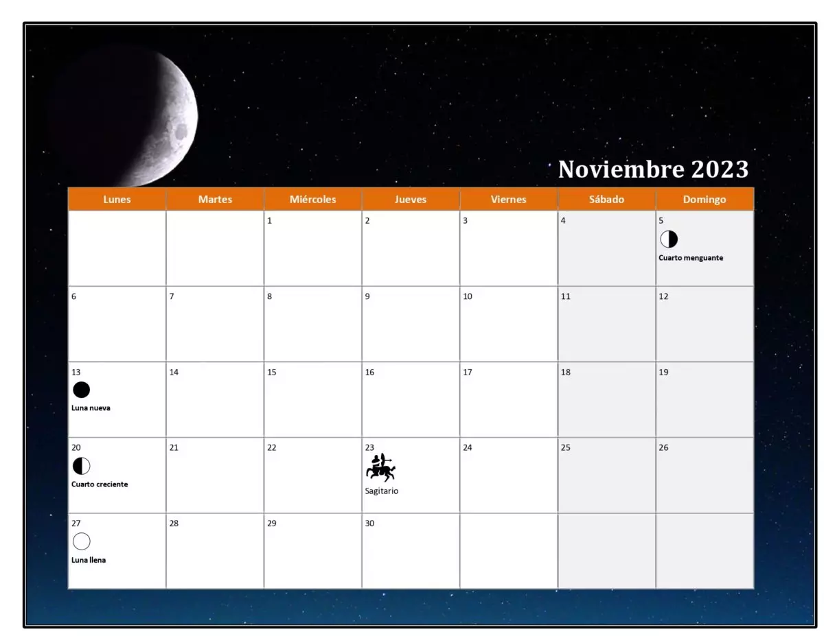 diseño de calendario de noviembre de 2023